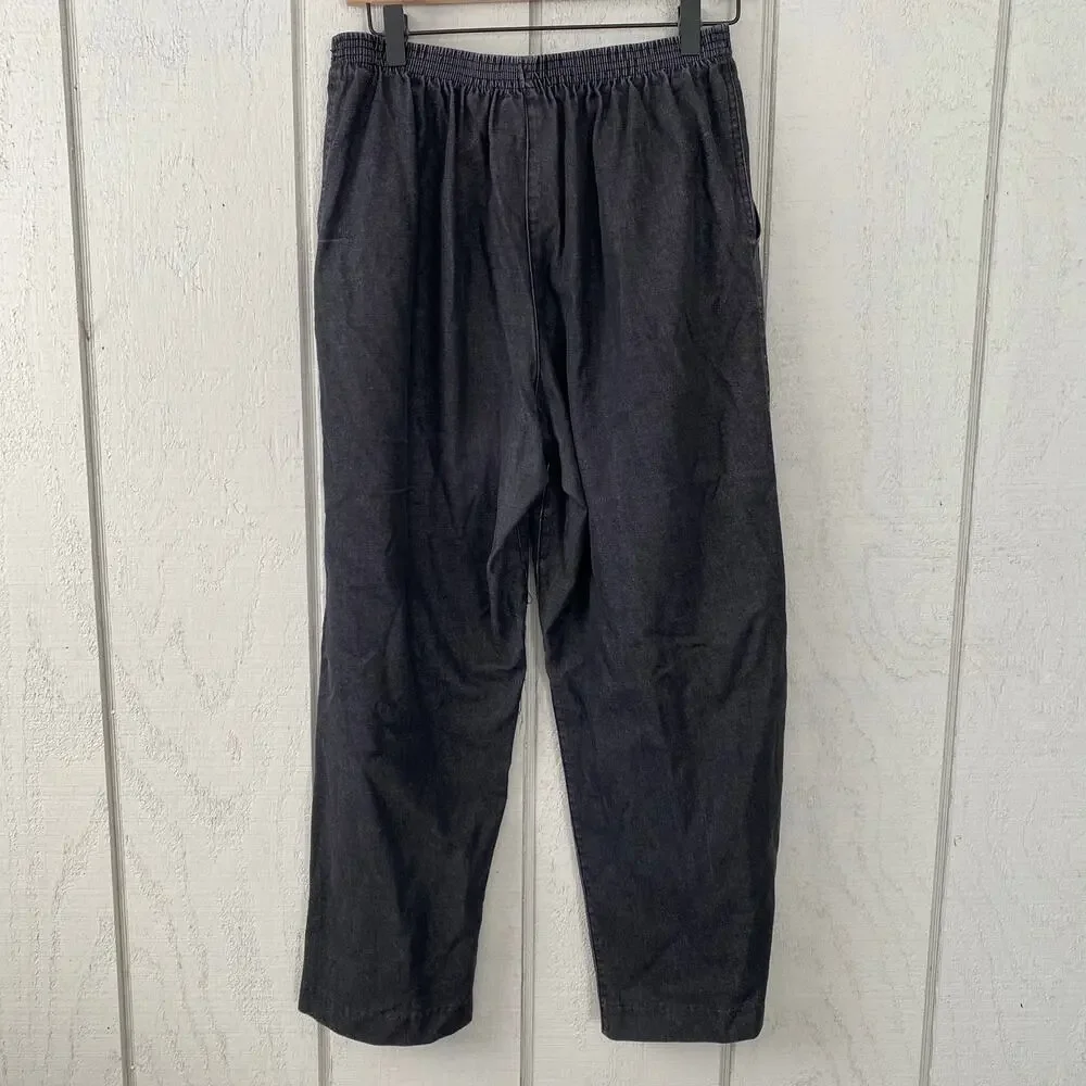 Alfred Dunner Chambray Distressed TikTok Comfy Baggy Cropped Pants - Picture 2 of 4